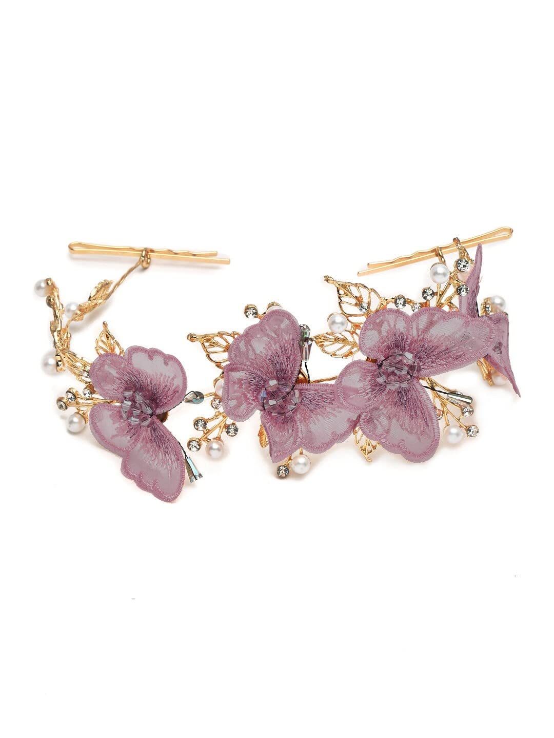 Women Purple & Gold-Toned Beaded Hair Accessory Set